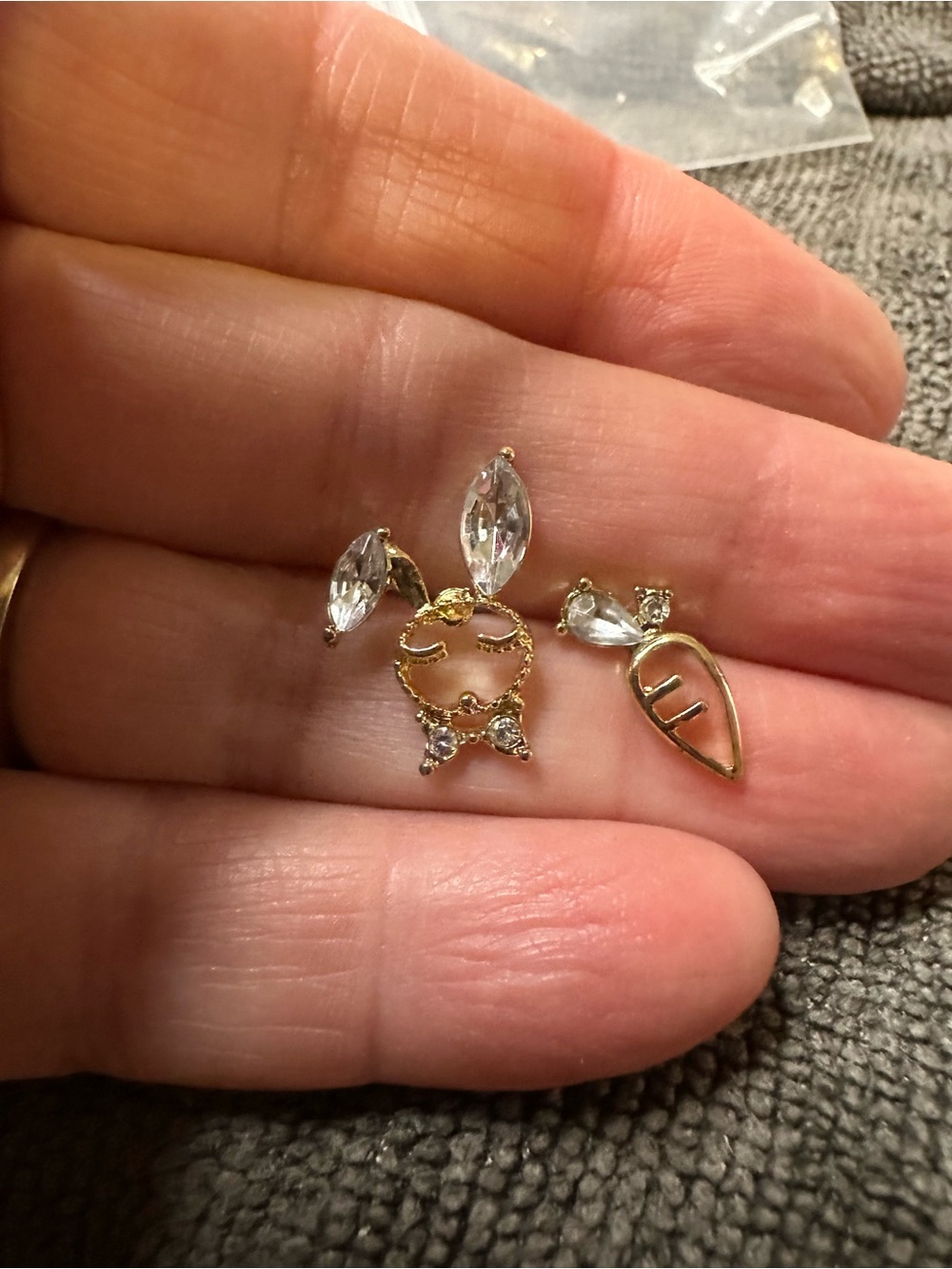 Gold-Tone Clear Crystal Cat Ear and Leaf Stud Earring Set - Women Jewelry